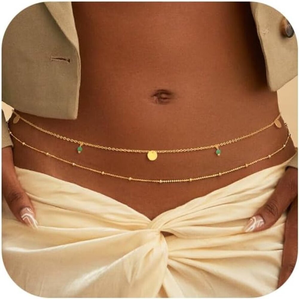 Gold Waist Beads Chain for Women Waterproof Belly Chain Beach Jewelry